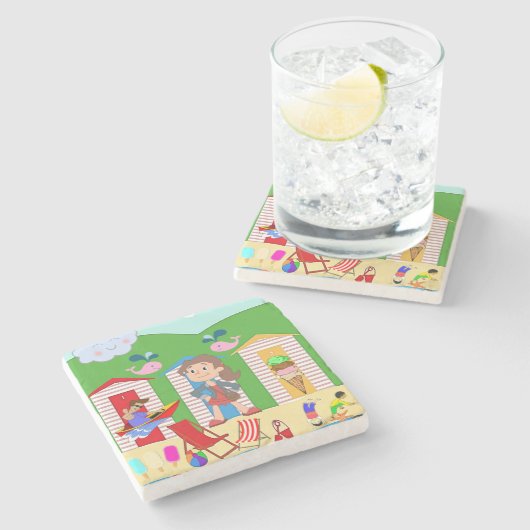 マーブルストーンコースタービーチおもしろいアイスクリーム ストーンコースター (横)