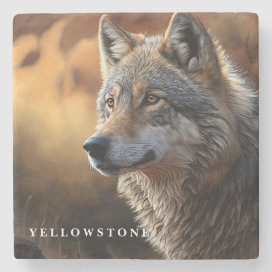 マーブルストーンコースター – イエローストーンウルフ ストーンコースター (正面)