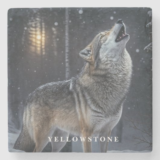 マーブルストーンコースター – イエローストーンウルフ ストーンコースター (正面)