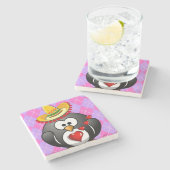 マーブルストーンコースター バレンタインデー ペンギン ストーンコースター (横)