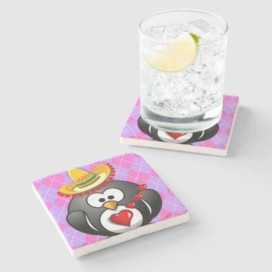 マーブルストーンコースター バレンタインデー ペンギン ストーンコースター (横)