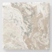 マーブルストーンブライトカラベージュアイボリークリームグレー ストーンコースター (正面)