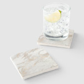 マーブルストーンホワイト金ゴールドベージュアイボリークリームグレー ストーンコースター (横)