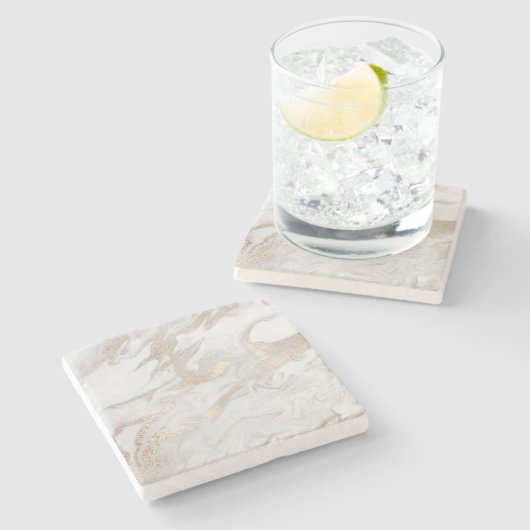 マーブルストーンホワイト金ゴールドベージュアイボリークリームグレー ストーンコースター (横)