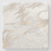 マーブルストーンホワイト金ゴールドベージュアイボリークリームグレー ストーンコースター (正面)