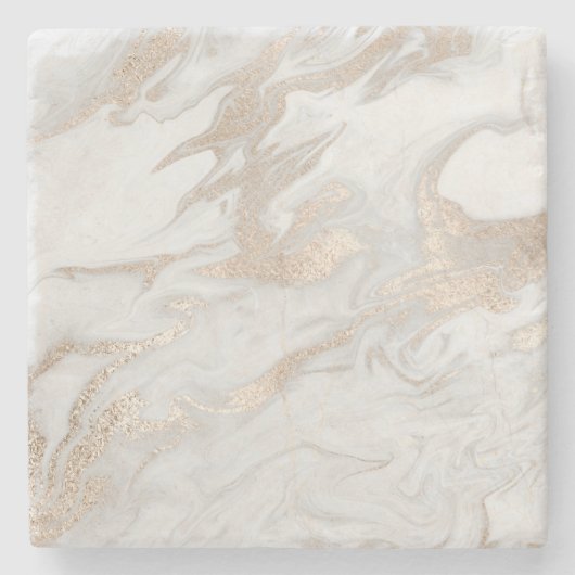 マーブルストーンホワイト金ゴールドベージュアイボリークリームグレー ストーンコースター (正面)