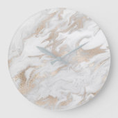 マーブルストーンホワイト金ゴールドベージュアイボリークリームグレー ラージ壁時計 (正面)