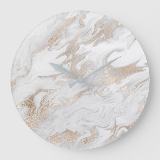 マーブルストーンホワイト金ゴールドベージュアイボリークリームグレー ラージ壁時計 (正面)