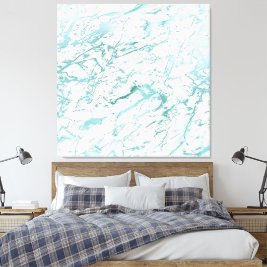 マーブルストーン抽象芸術ホワイトアクアブルーティファニールクス キャンバスプリント (インサイチュ (寝室))