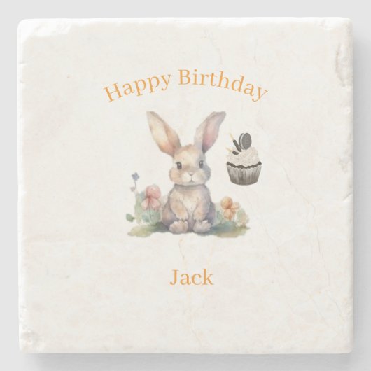 マーブルストーン コースター かわいいウサギカップケーキ 誕生日 (正面)