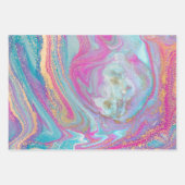 マーブルスワーズピンクアクアブルー金ゴールドスタイリッシュグリッター ラッピングペーパーシート (正面3)