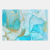 マーブルスワーズピンクアクアブルー金ゴールドスタイリッシュグリッター ラッピングペーパーシート (正面2)