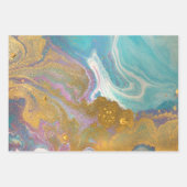 マーブルスワーズピンクアクアブルー金ゴールドスタイリッシュグリッター ラッピングペーパーシート (正面)