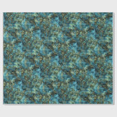マーブルティール(緑がかった色)ターコイズフェイク金ゴールド瑪瑙アートパターン ラッピングペーパー (フラット)
