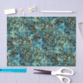 マーブルティール(緑がかった色)ターコイズフェイク金ゴールド瑪瑙アートパターン 薄葉紙 (クラフト)