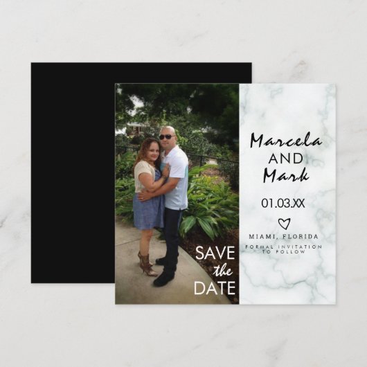 マーブルハートのフォト結婚式延期はがき カード (正面/裏面)