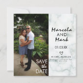マーブルハートのフォト結婚式延期はがき カード (正面)