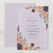 マーブルバーントオレンジの芍薬の結婚式 招待状 (正面/裏面)