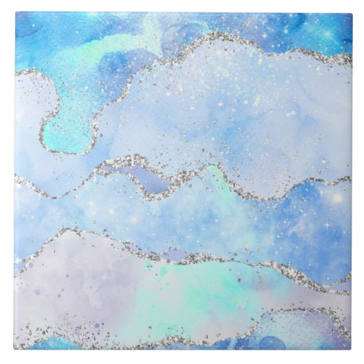 マーブルパインスパイアステルブルーシルバータイル タイル (正面)