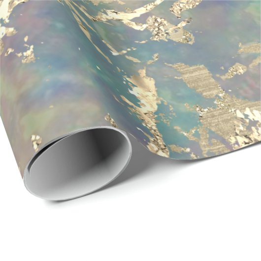 マーブルパステル金ゴールドブルーティール（緑がかった色）ストロークギフトアイディア ラッピングペーパー (ロールコーナー)
