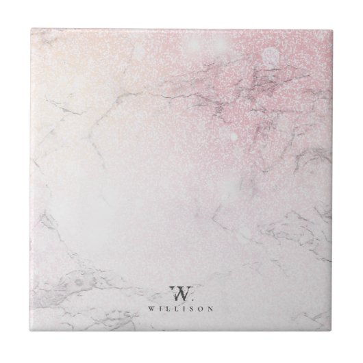 マーブルパーソナライズされたバラグリッター タイル (正面)