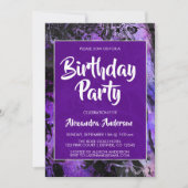 マーブルパープル宇宙銀河系ウィズスターズ誕生日 招待状 (正面)