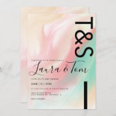 マーブルピはっきりしたンクティール(緑がかった色)ピーチタイポグラフィ結婚ズInv 招待状 (正面/裏面)