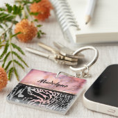 マーブルピンクシックタイガーサファリプリント パーソナライズされた キーホルダー (正面右)