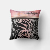 マーブルピンクシックタイガーサファリプリント パーソナライズされた クッション (裏面)
