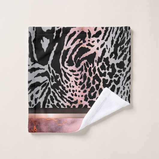 マーブルピンクシックタイガーサファリプリント パーソナライズされた バスタオルセット (ウォッシュタオル)
