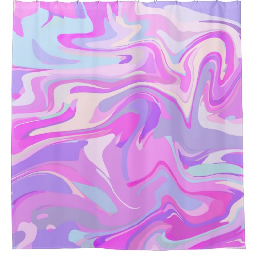 マーブルピンクパープルターコイズ シャワーカーテン (正面)