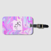 マーブルピンクパープルターコイズ ラゲッジタグ (正面横)