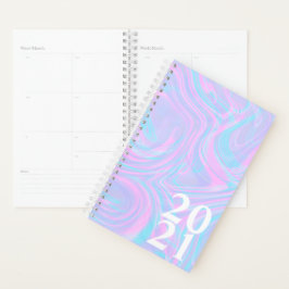 マーブルピンク抽象芸術2021紫ティール（緑がかった色）ピンク プランナー手帳