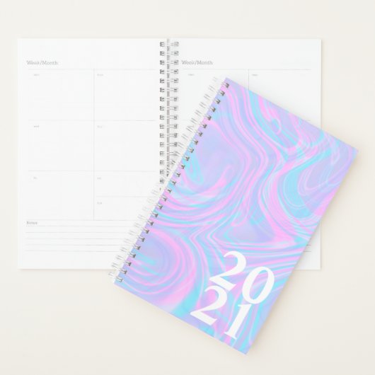 マーブルピンク抽象芸術2021紫ティール（緑がかった色）ピンク プランナー手帳 (ディスプレー)