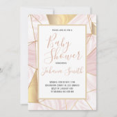 マーブルピンク金ゴールドホワイトガールベビーシャワー招待状 招待状 (正面)