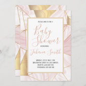 マーブルピンク金ゴールドホワイトガールベビーシャワー招待状 招待状 (正面/裏面)