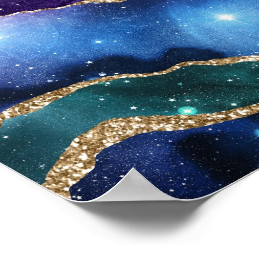 マーブルフェイクアゲートストーン銀河系スパークリー輝く ポスター (角)