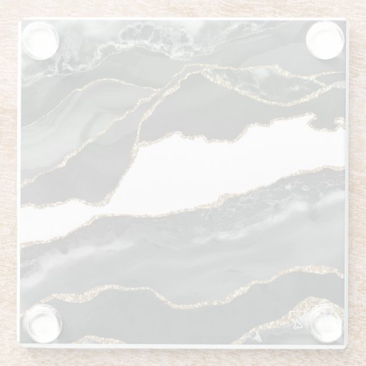 マーブルフェイクアゲートブラックストーンラグジュアスタイリッシュリー ガラスコースター (裏面)