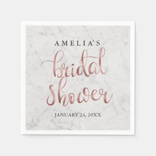 マーブルフェイクバラ金ゴールドブライダルシャワーナプキン スタンダードカクテルナプキン (正面)
