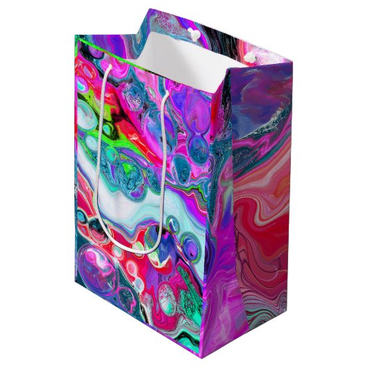 マーブルフカラフルルードアート誕生日 ミディアムペーパーバッグ (正面アングル)