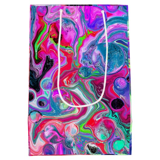 マーブルフカラフルルードアート誕生日 ミディアムペーパーバッグ (裏面)