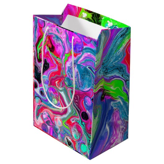 マーブルフカラフルルードアート誕生日 ミディアムペーパーバッグ (裏面アングル)