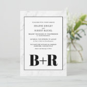 マーブルブラック&ホワイトモノグラム結婚式招待状 招待状 (スタンド正面)