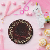 マーブルブルゴーニュ金ゴールドカスタムフローラリースラグジュアリー ペーパープレート (パーティー)