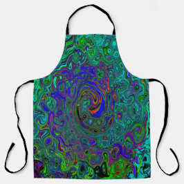 マーブルブルーとアクアマリン抽象芸術レトロスワール エプロン