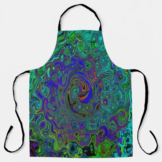 マーブルブルーとアクアマリン抽象芸術レトロスワール エプロン (正面)