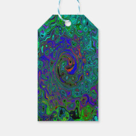 マーブルブルーとアクアマリン抽象芸術レトロスワール ギフトタグ