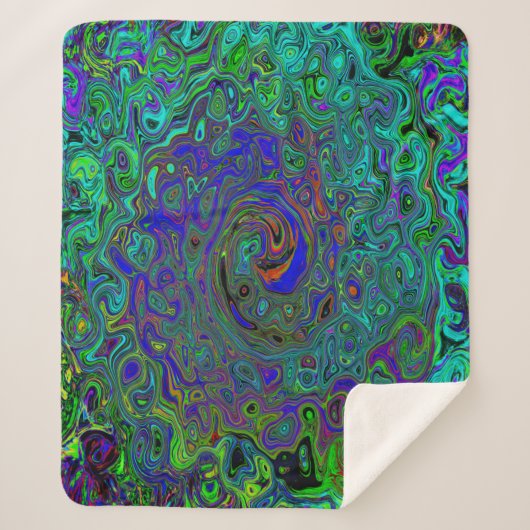 マーブルブルーとアクアマリン抽象芸術レトロスワール シェルパブランケット (正面)
