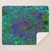 マーブルブルーとアクアマリン抽象芸術レトロスワール シェルパブランケット (正面(横))