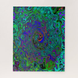 マーブルブルーとアクアマリン抽象芸術レトロスワール ジグソーパズル